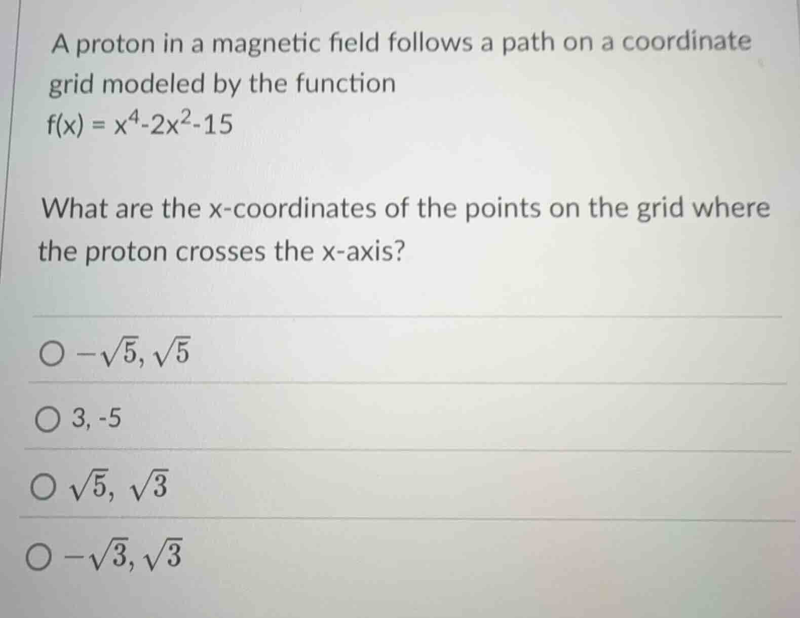 a proton in a magnetic field follows a path on a coordinate grid modele…