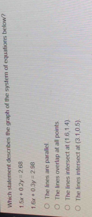 which statement describes the graph of the system of equations below?\\…