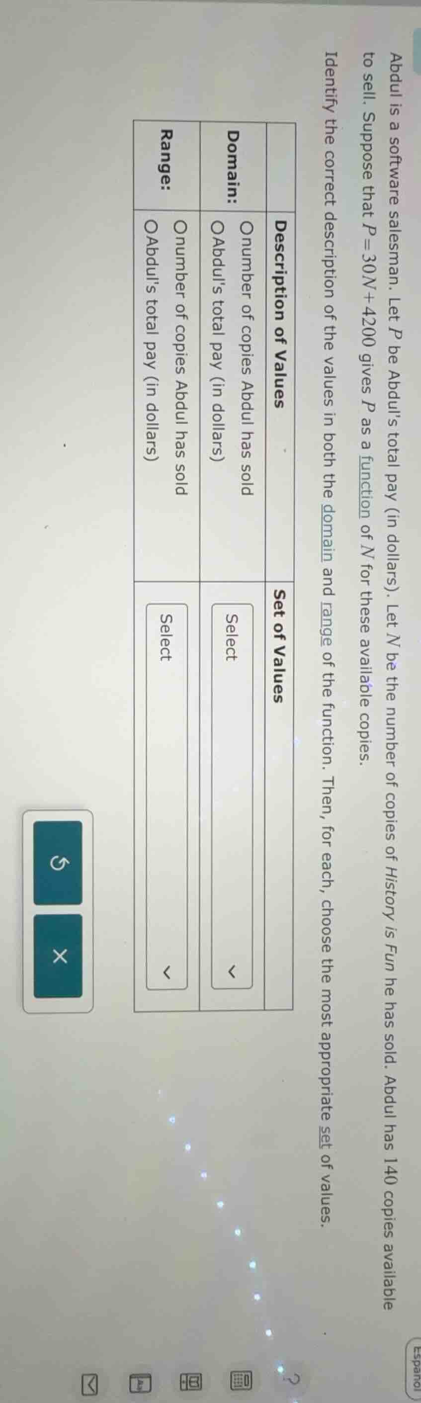 abdul is a software salesman. let ( p ) be abduls total pay (in dollars…