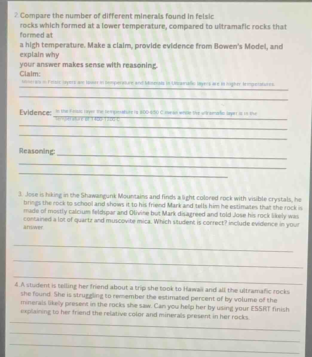 2 compare the number of different minerals found in felsic rocks which …