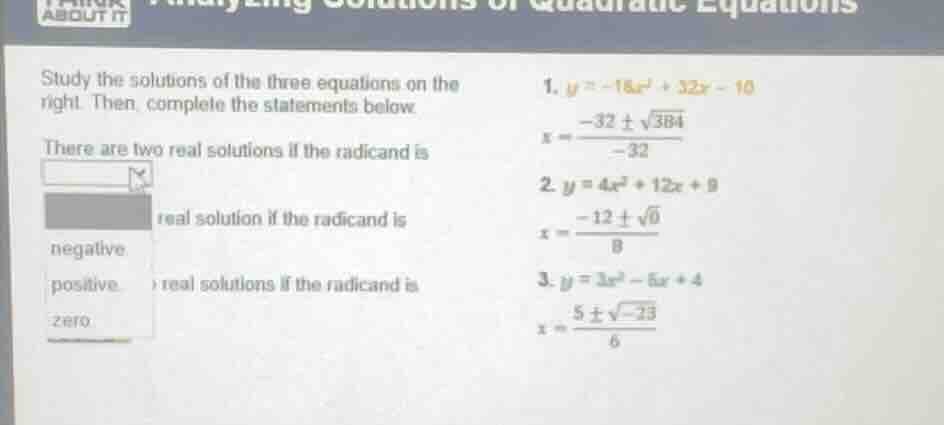 study the solutions of the three equations on the right. then complete …