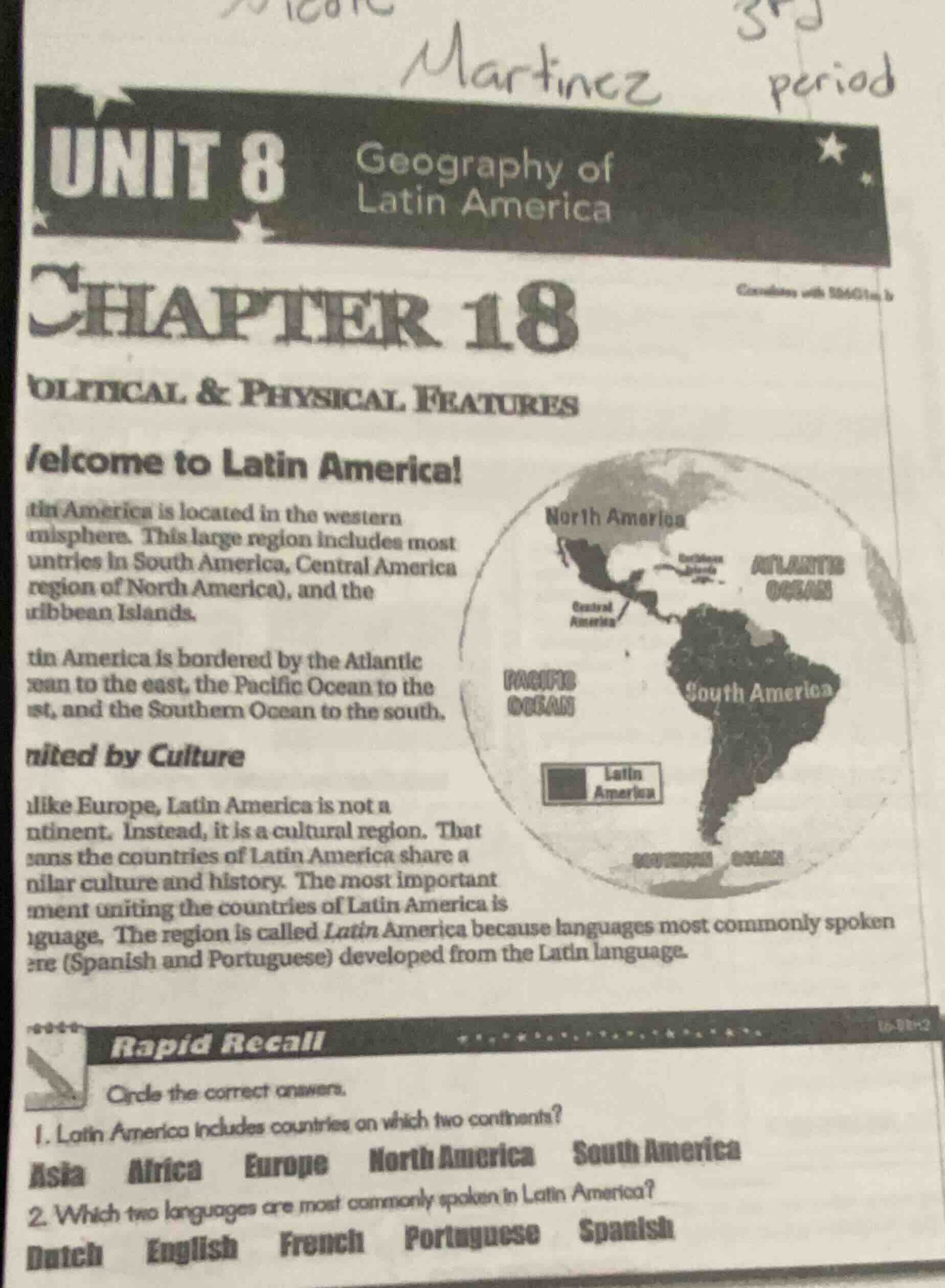 unit 8 geography of latin america chapter 18 political & physical featu…