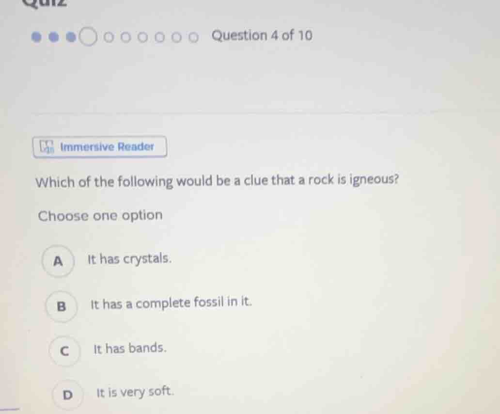 question 4 of 10 which of the following would be a clue that a rock is …