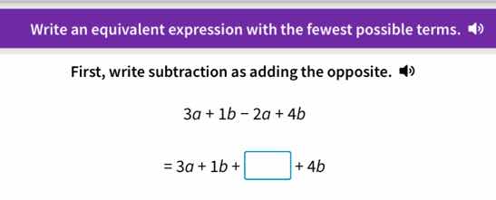 write an equivalent expression with the fewest possible terms. first, w…