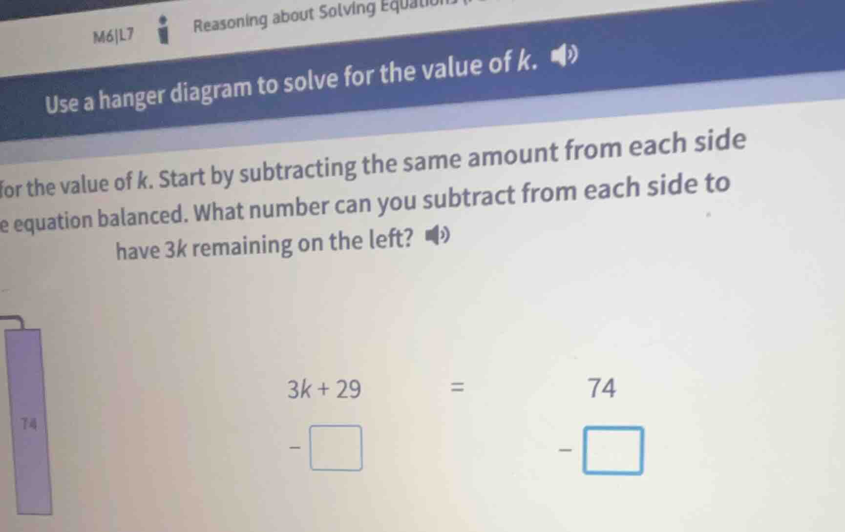 use a hanger diagram to solve for the value of k. for the value of k. s…