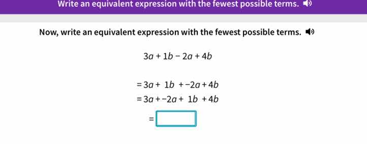 write an equivalent expression with the fewest possible terms. now, wri…