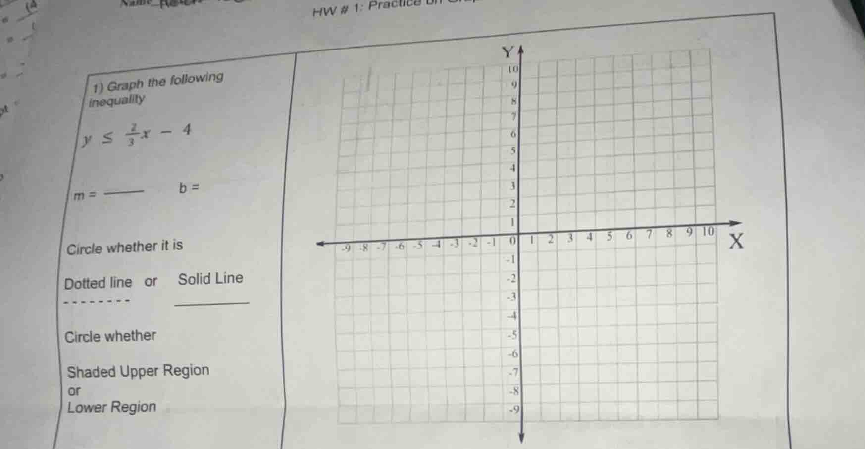 1) graph the following inequality $y \\leq \\frac{2}{3}x - 4$ $m = \\un…