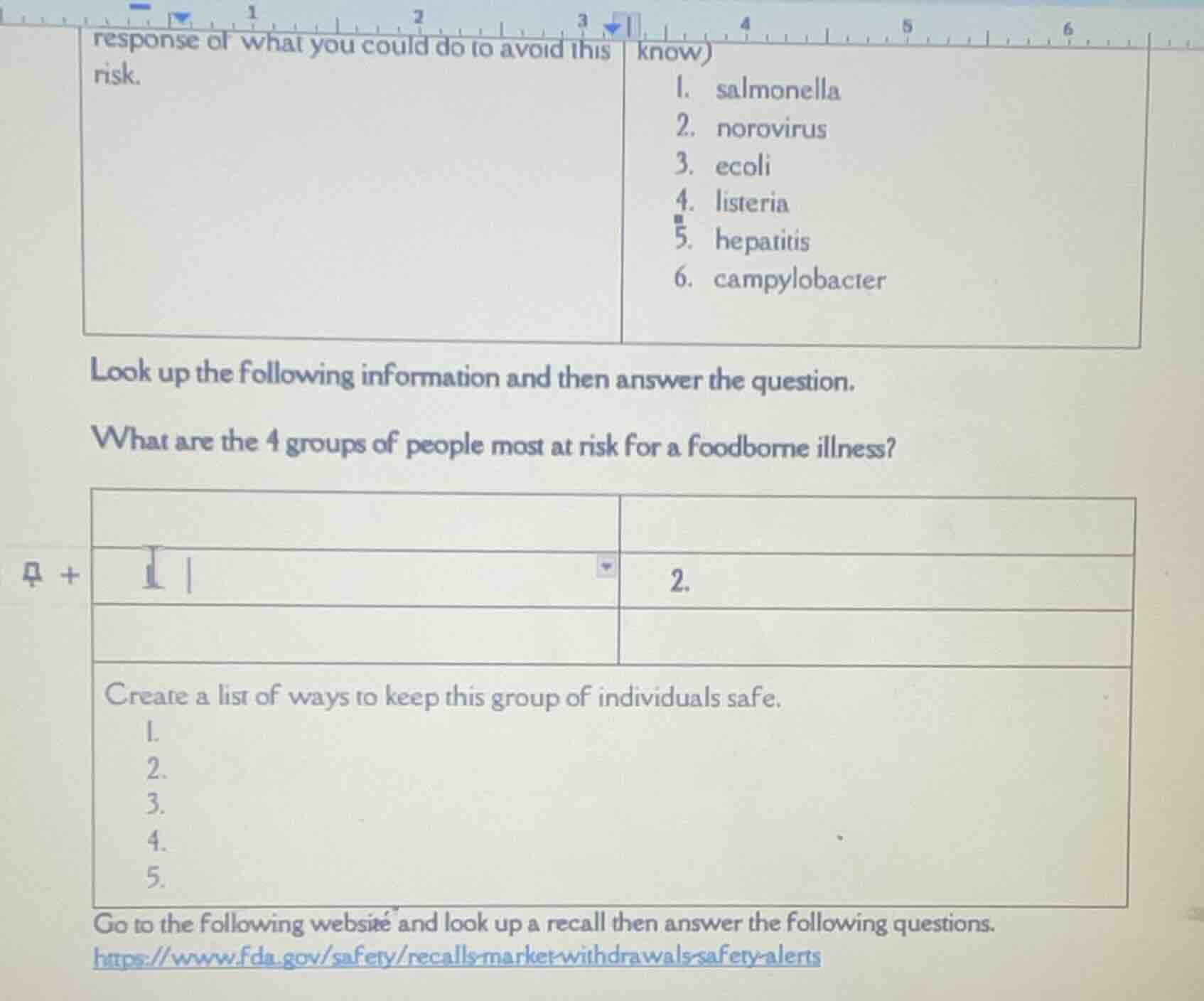 response of what you could do to avoid this risk. know) 1. salmonella 2…