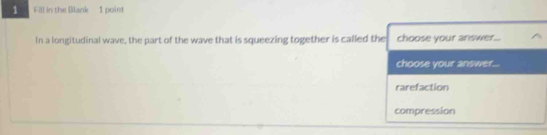 fill in the blank 1 point in a longitudinal wave, the part of the wave …