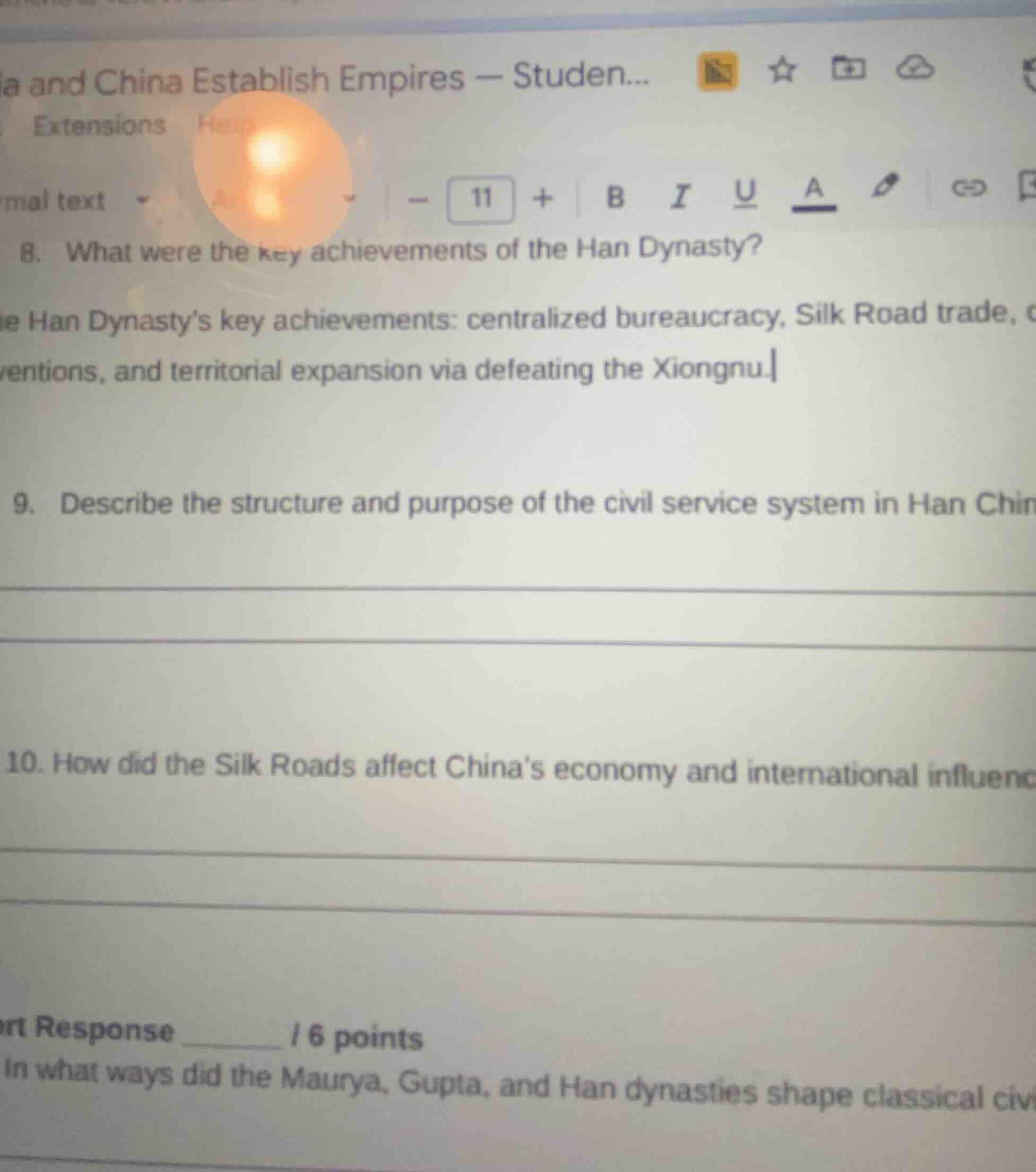 8. what were the key achievements of the han dynasty? the han dynastys …