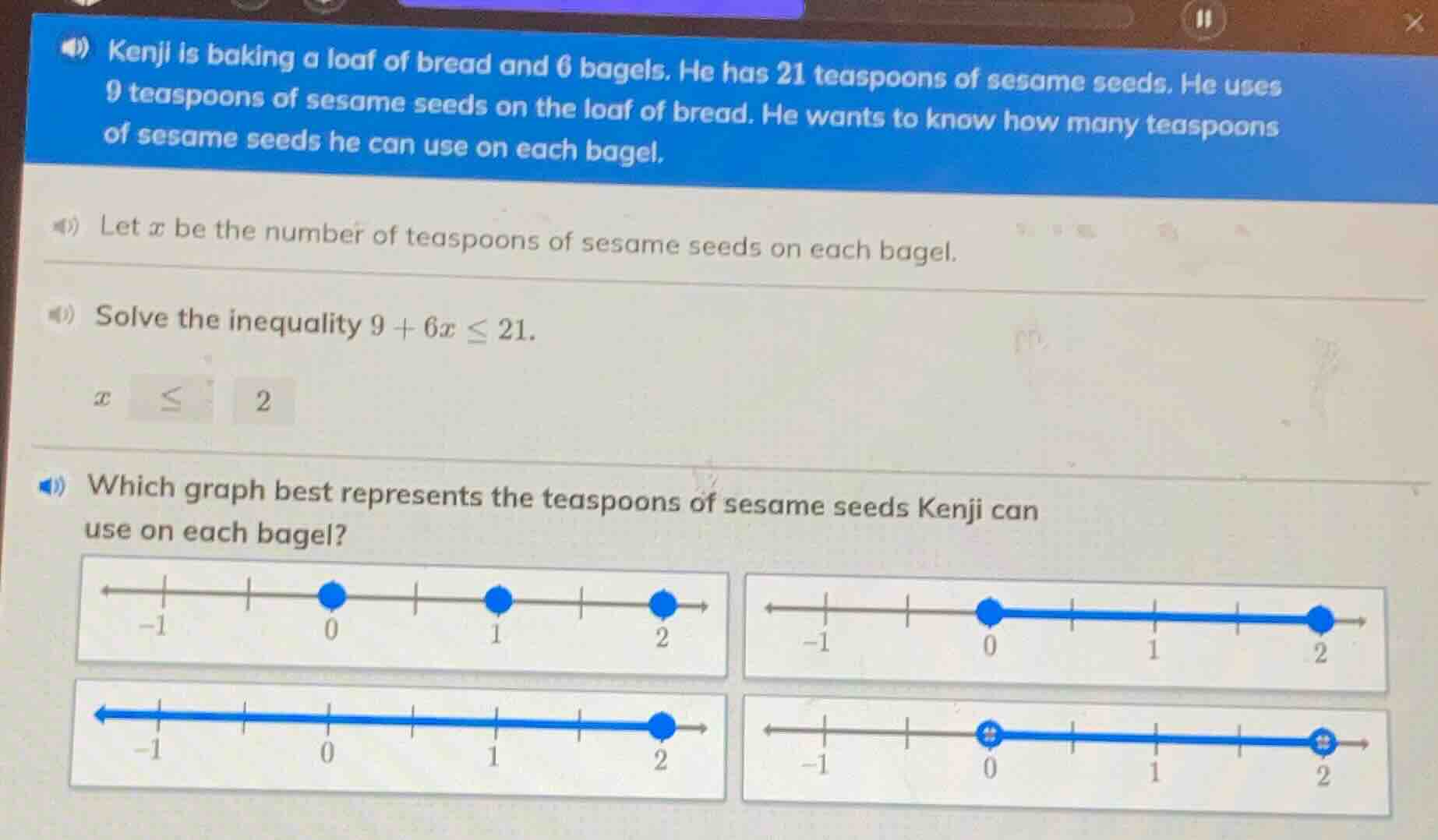 kenji is baking a loaf of bread and 6 bagels. he has 21 teaspoons of se…