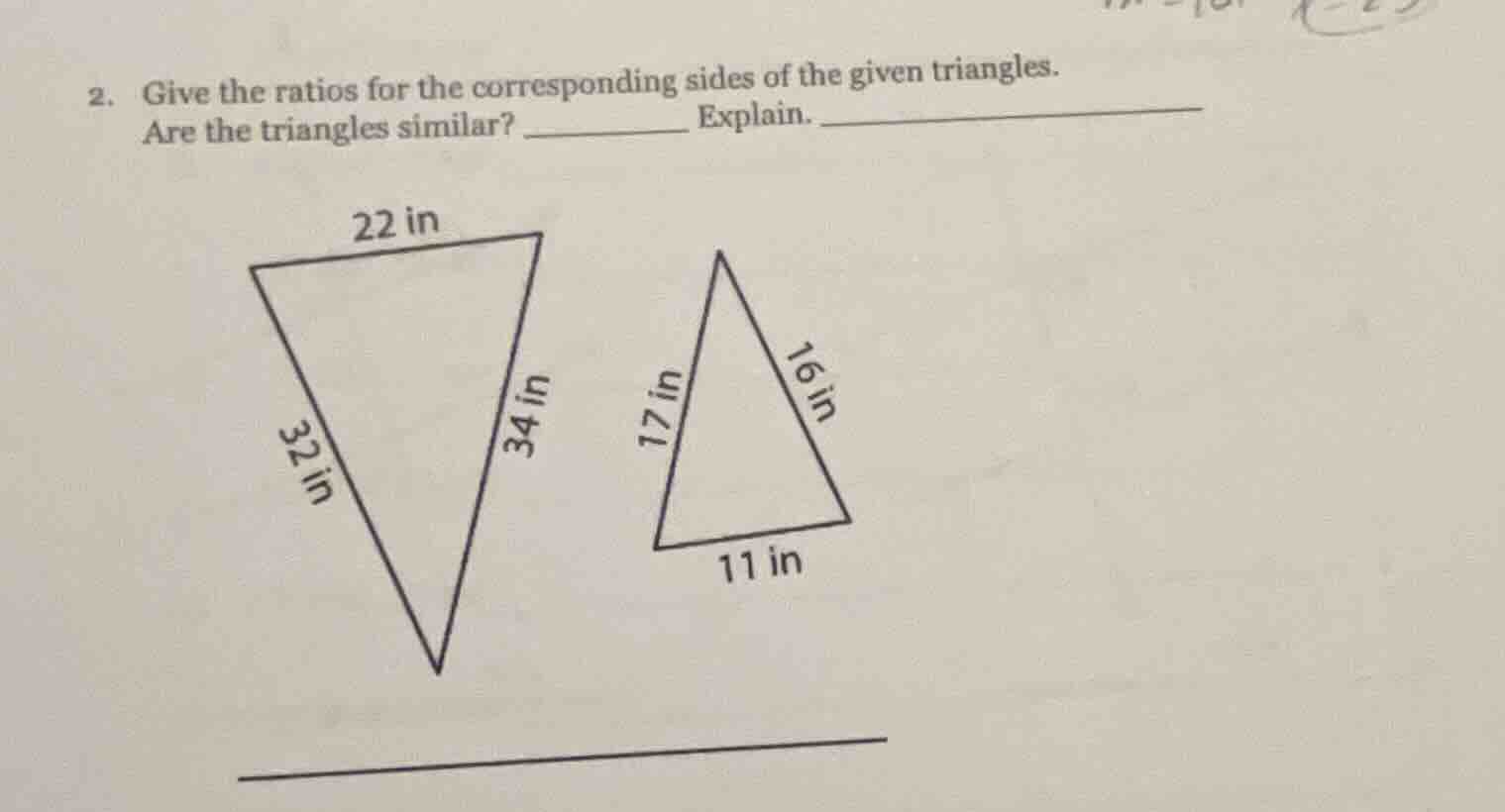 2. give the ratios for the corresponding sides of the given triangles. …