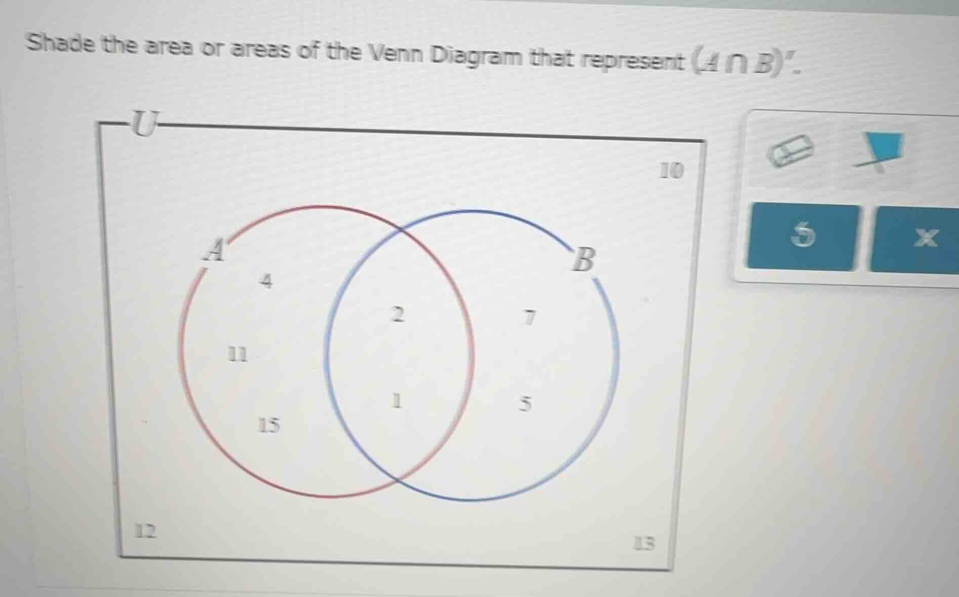 shade the area or areas of the venn diagram that represent $(a \\cap b)…