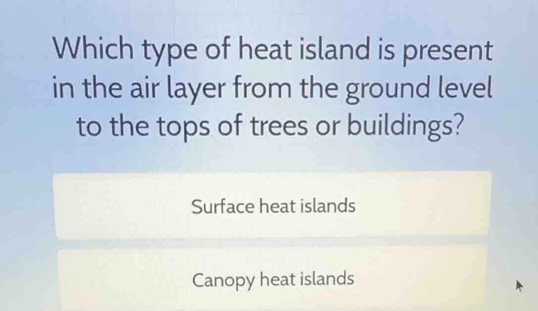 which type of heat island is present in the air layer from the ground l…