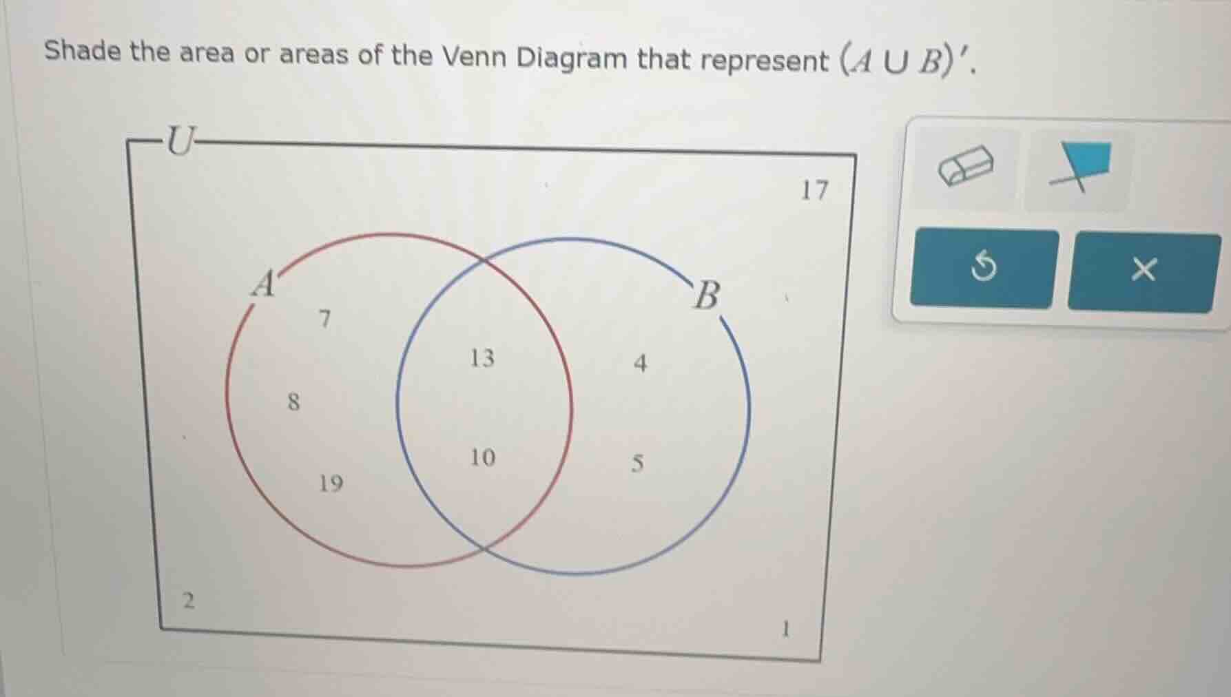 shade the area or areas of the venn diagram that represent $(a cup b)$.