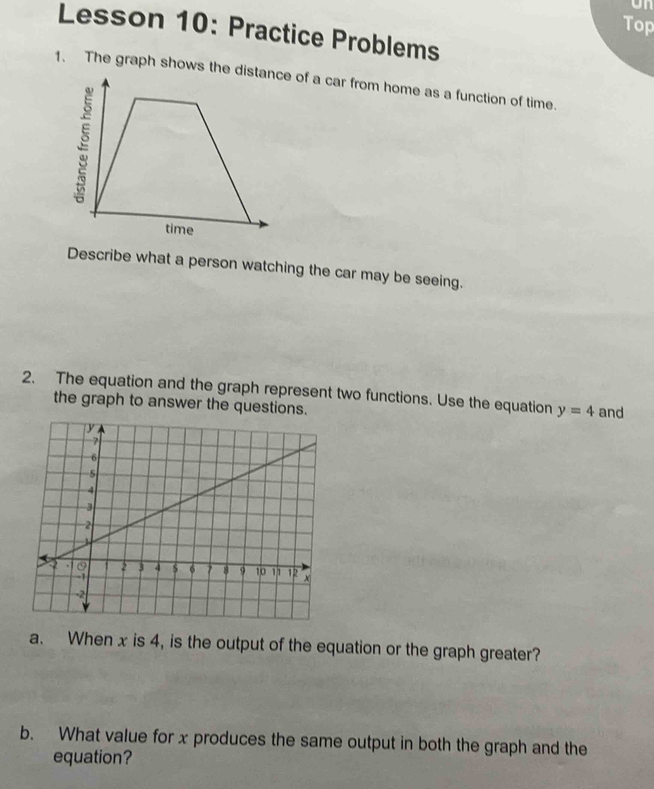 lesson 10: practice problems 1. the graph shows the distance of a car f…