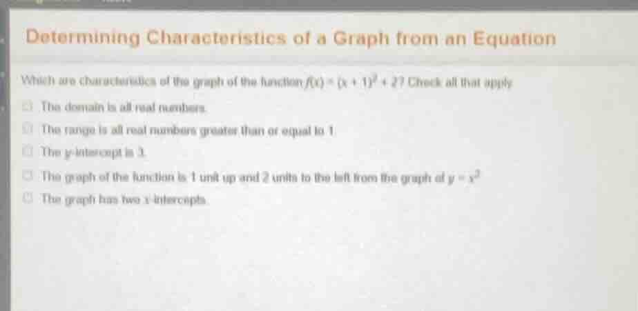 determining characteristics of a graph from an equation which are chara…