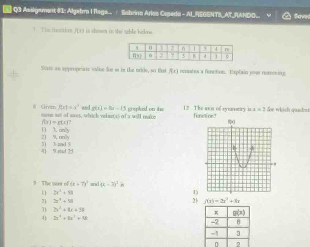 7 the function ( f(x) ) is shown in the table below. \begin{array}{|c|c…