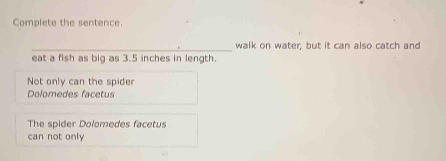 complete the sentence. ________ walk on water, but it can also catch an…