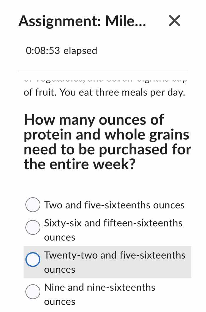 of fruit. you eat three meals per day. how many ounces of protein and w…