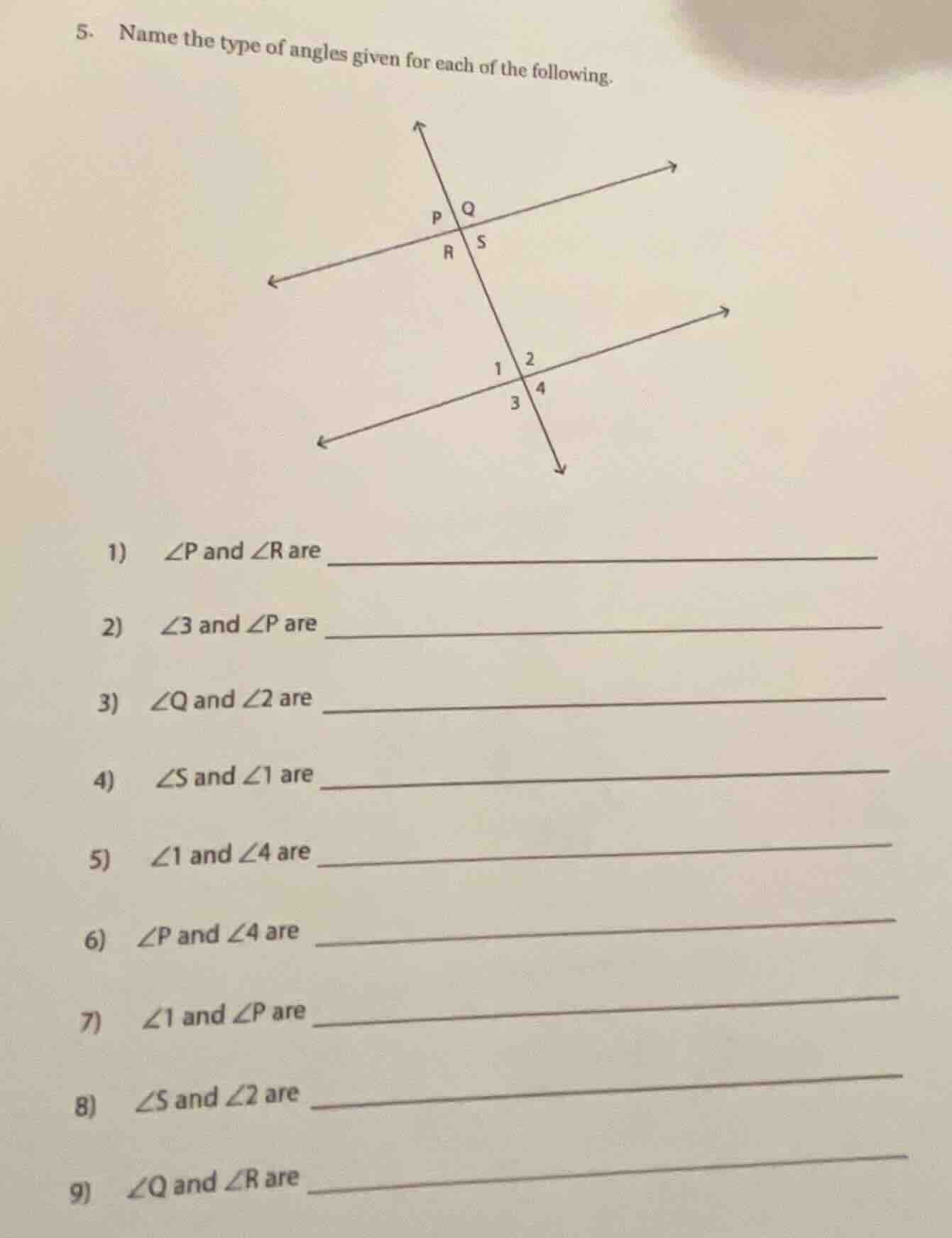 5. name the type of angles given for each of the following. 1) $\\angle…