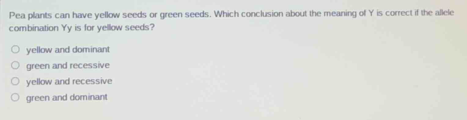 pea plants can have yellow seeds or green seeds. which conclusion about…