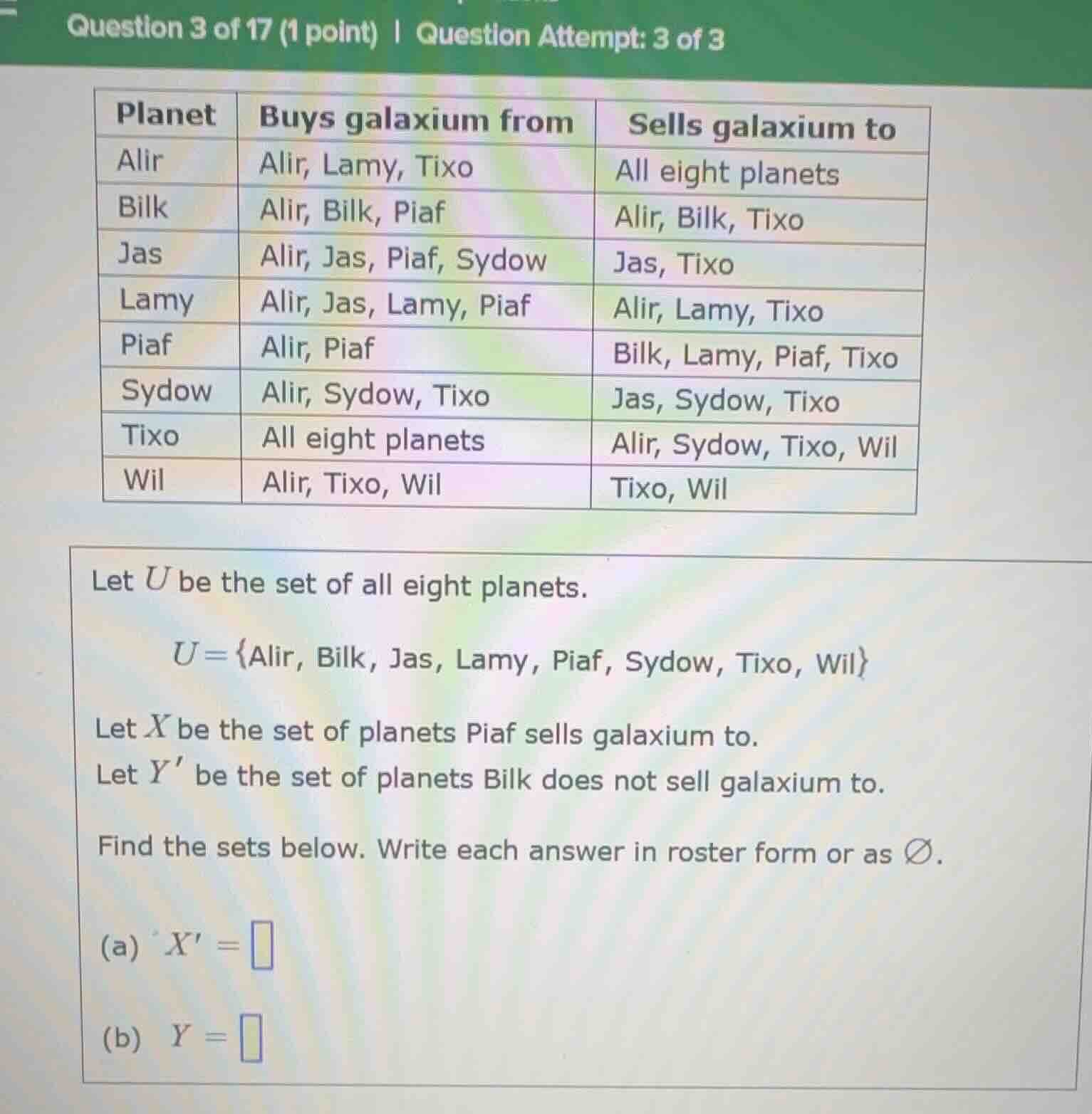 question 3 of 17 (1 point) | question attempt: 3 of 3 planet | buys gal…