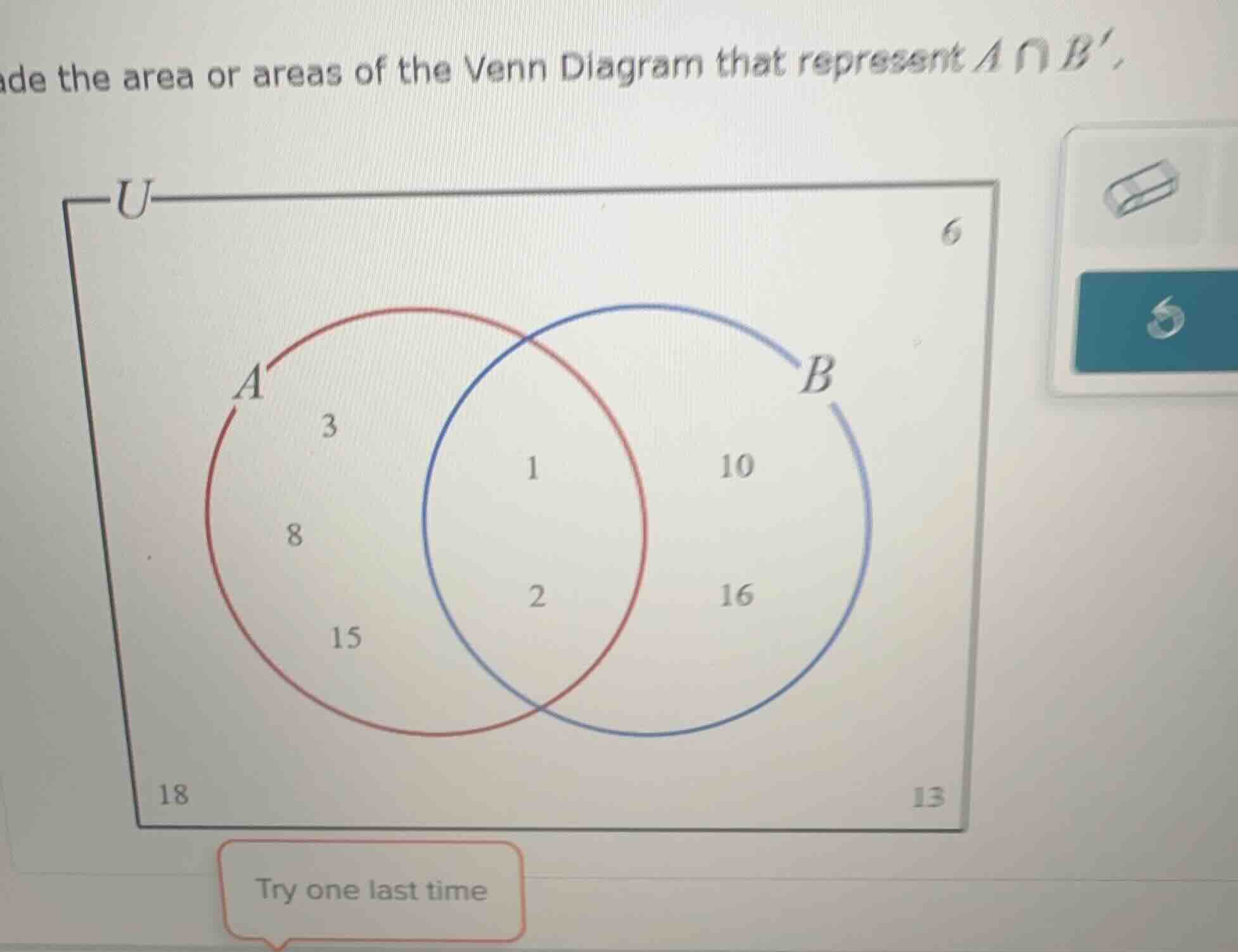 ade the area or areas of the venn diagram that represent ( a cap b ).