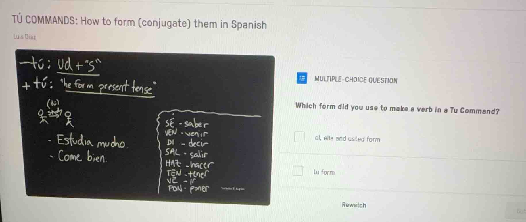 tú commands: how to form (conjugate) them in spanish luis diaz multiple…