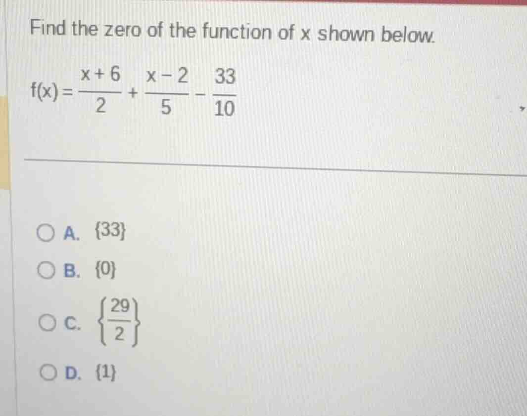 find the zero of the function of x shown below. $f(x)=\\frac{x + 6}{2}+…