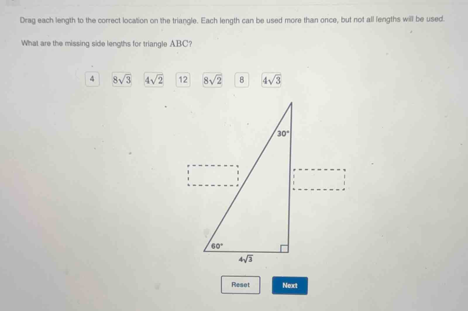 drag each length to the correct location on the triangle. each length c…