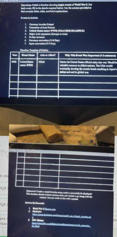 directions: create a timeline showing major events of world war ii. for…