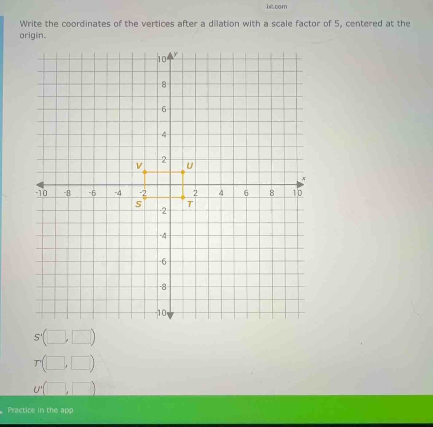 write the coordinates of the vertices after a dilation with a scale fac…