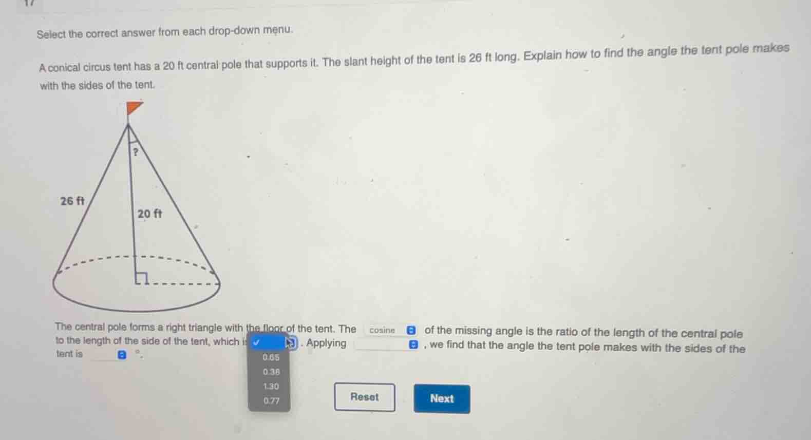 select the correct answer from each drop - down menu. a conical circus …