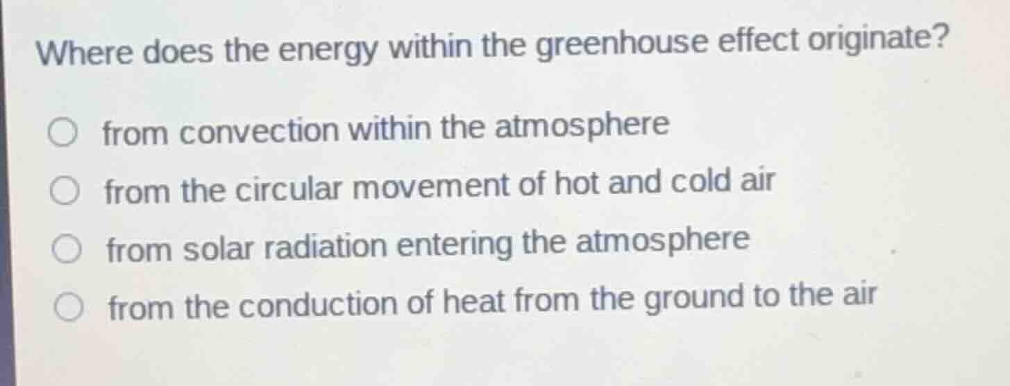 where does the energy within the greenhouse effect originate? ○ from co…