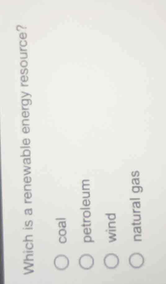 which is a renewable energy resource? coal petroleum wind natural gas