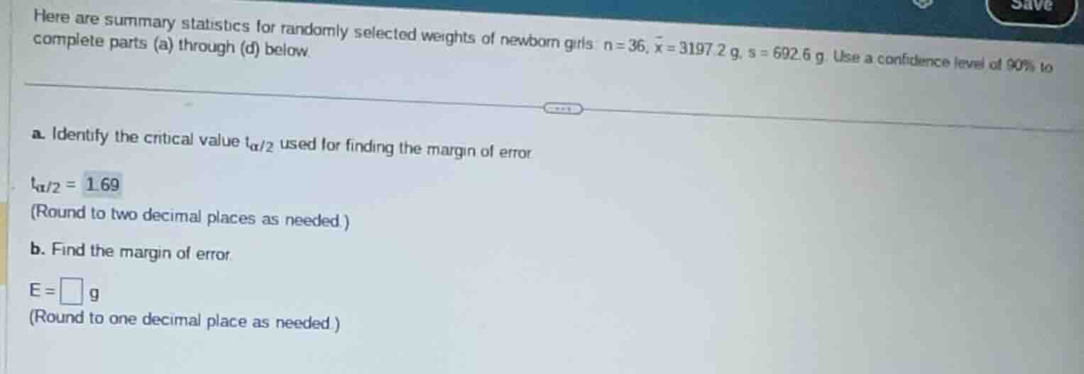 here are summary statistics for randomly selected weights of newborn gi…