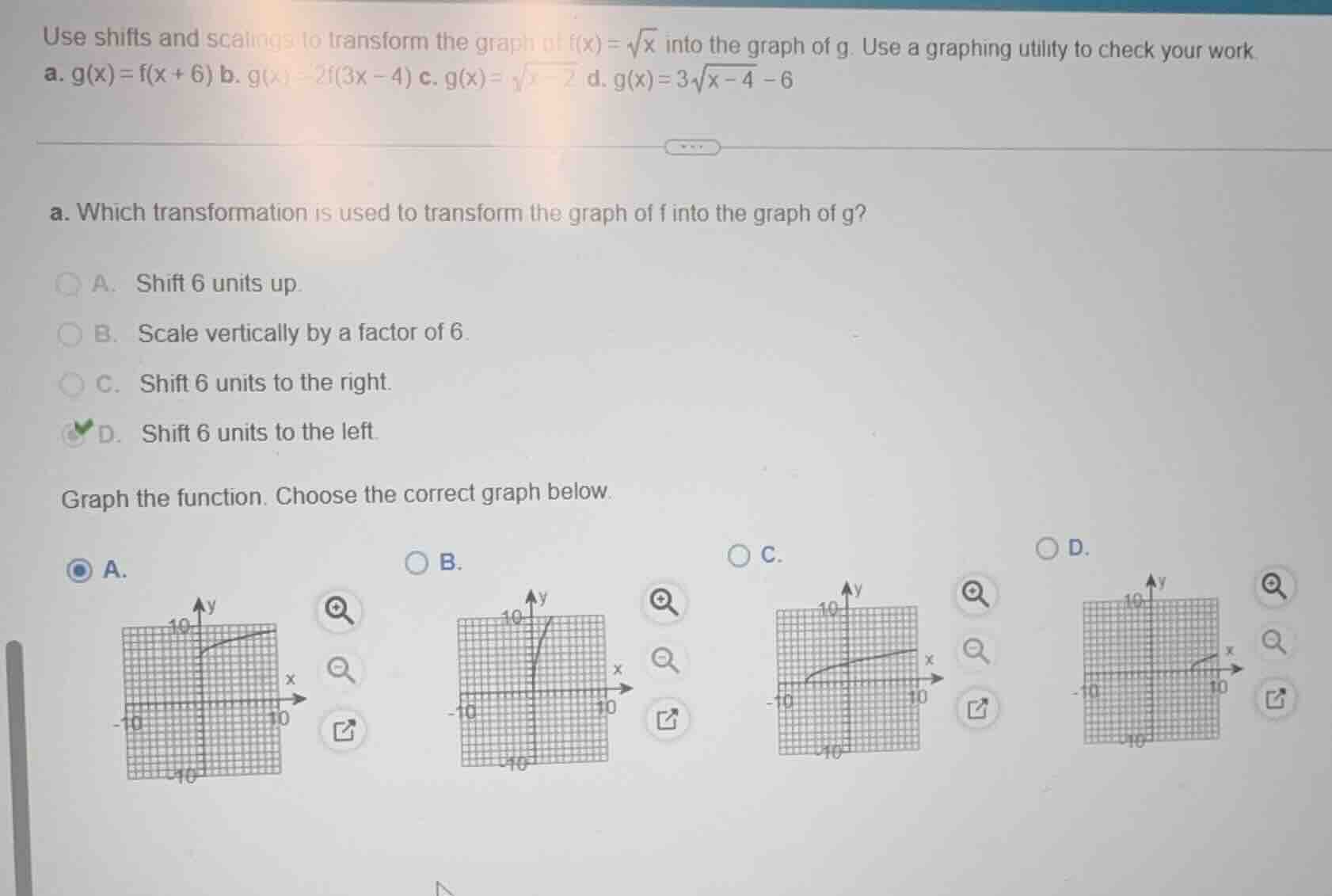 use shifts and scalings to transform the graph of $f(x)=\\sqrt{x}$ into…