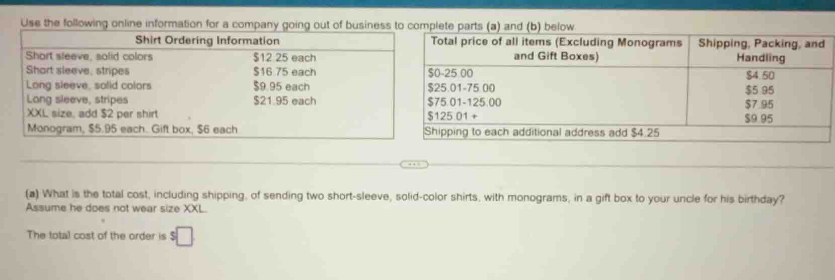 use the following online information for a company going out of busines…