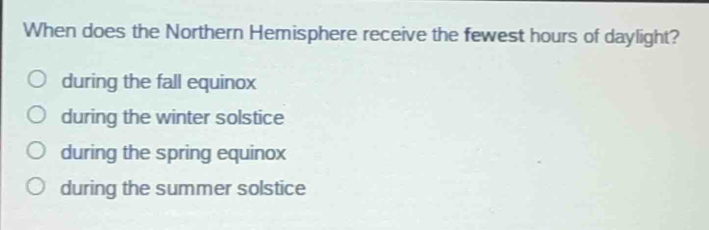 when does the northern hemisphere receive the fewest hours of daylight?…
