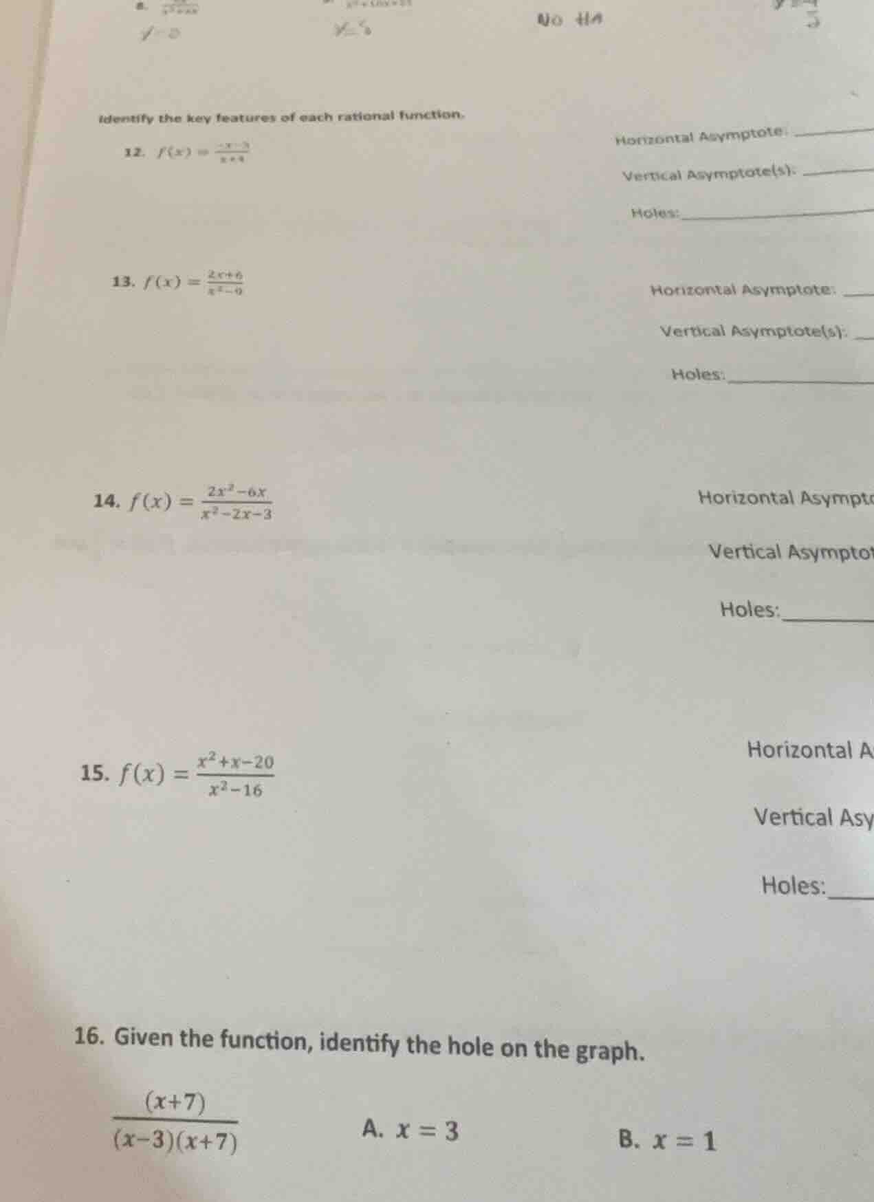 identify the key features of each rational function. 12. $f(x)=\\frac{-…