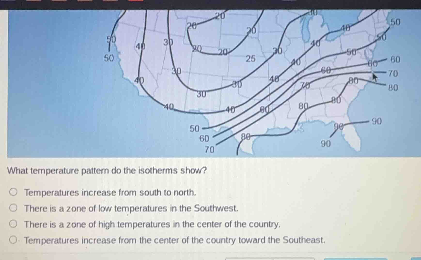 what temperature pattern do the isotherms show? temperatures increase f…