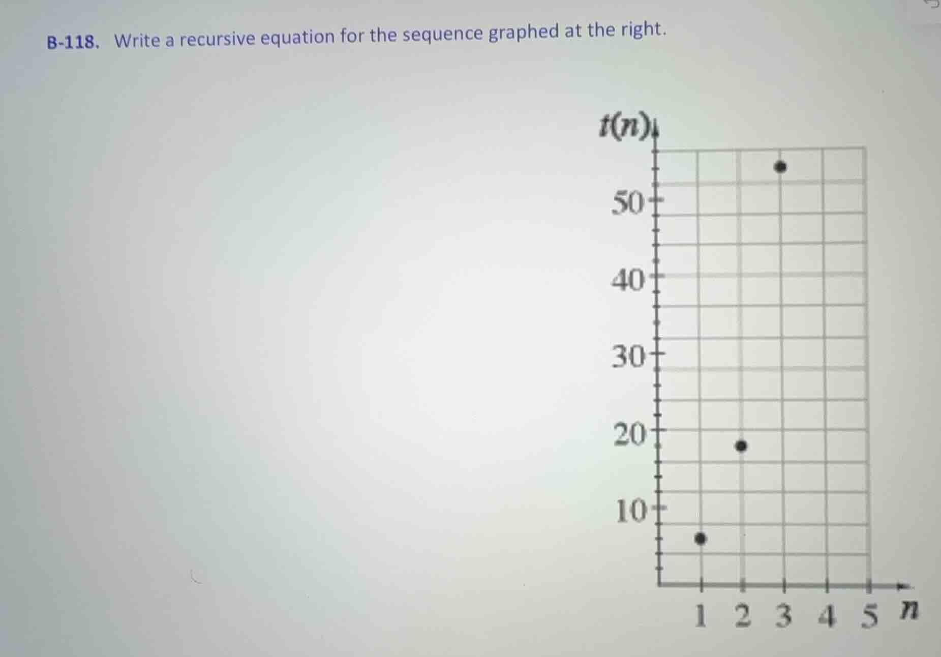 b-118. write a recursive equation for the sequence graphed at the right.