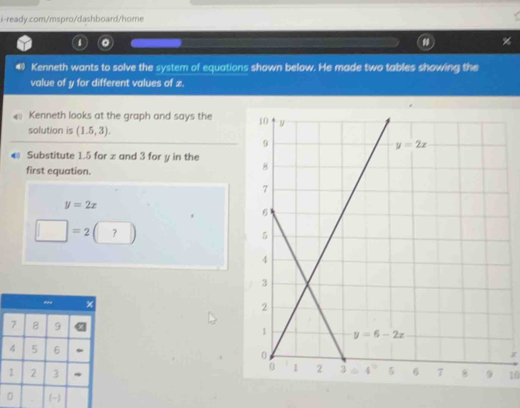 kenneth wants to solve the system of equations shown below. he made two…