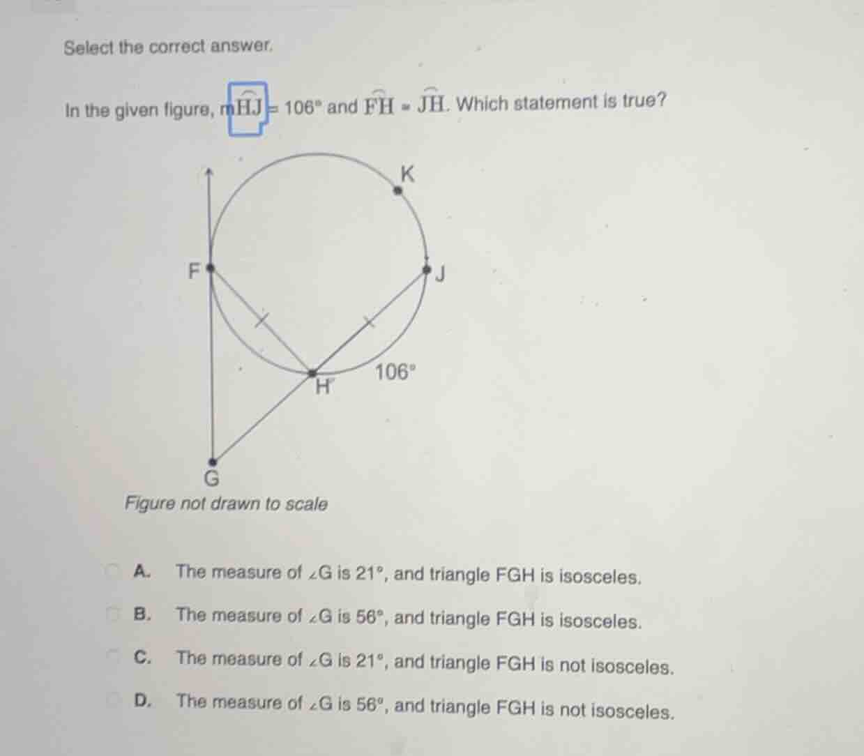 select the correct answer. in the given figure, ( mwidehat{hj} = 106^ci…