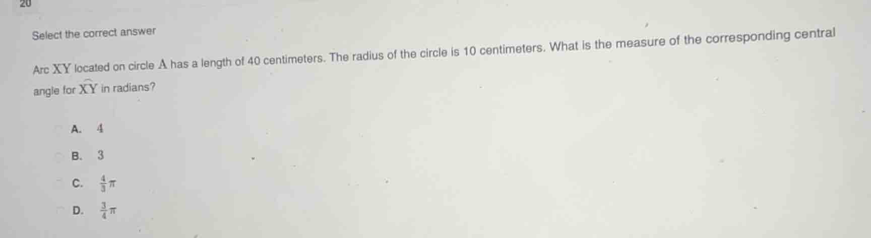 select the correct answer arc xy located on circle a has a length of 40…