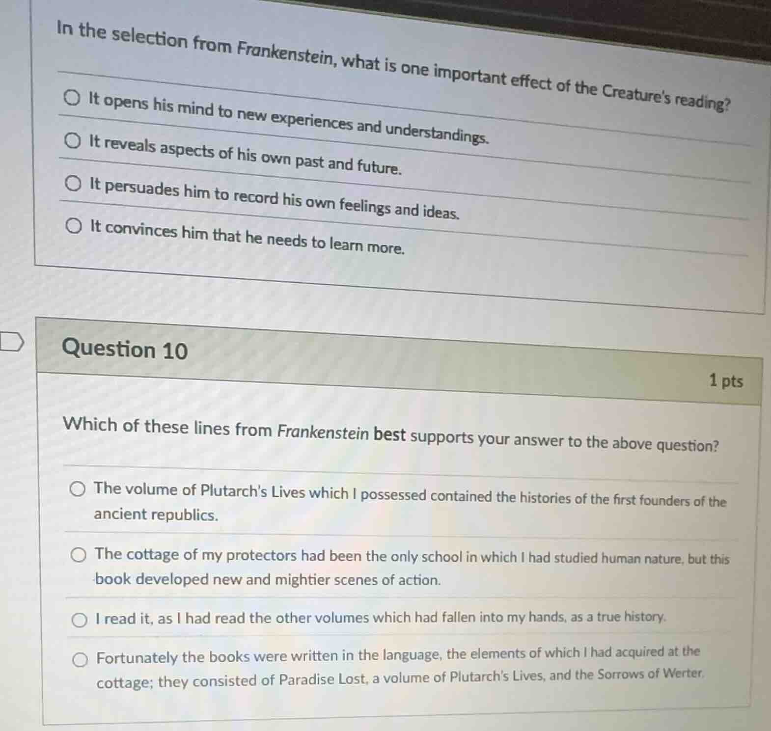 in the selection from frankenstein, what is one important effect of the…