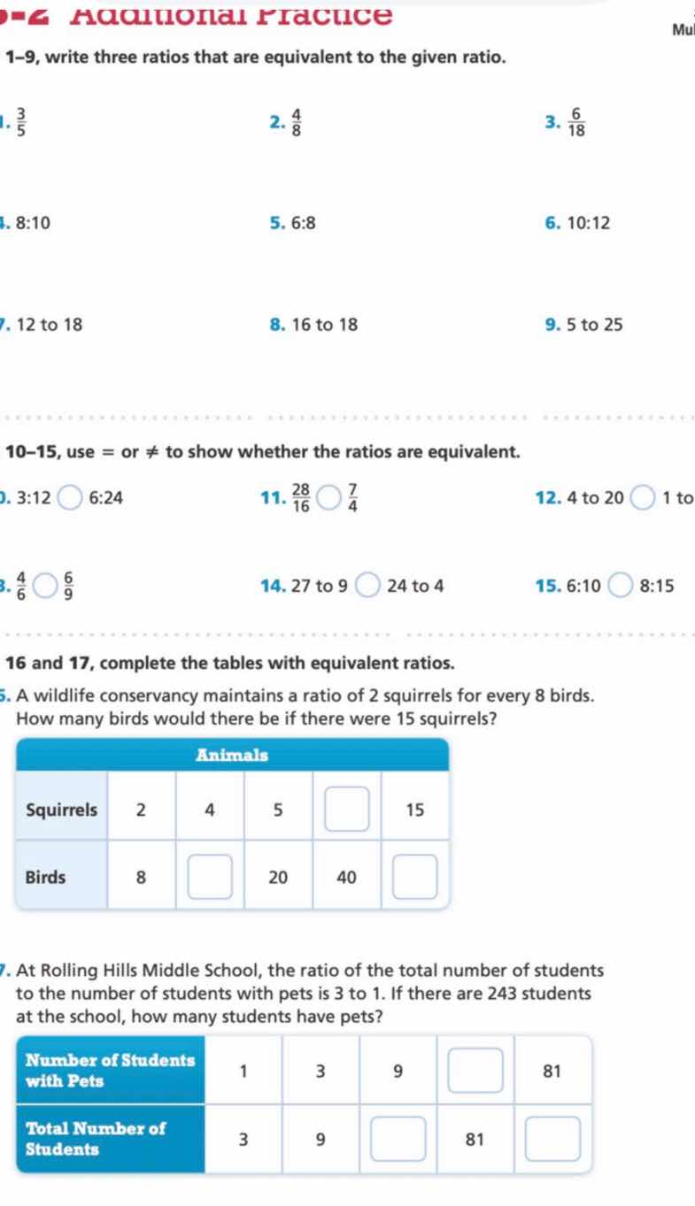 1–9, write three ratios that are equivalent to the given ratio. 1. \\(\…