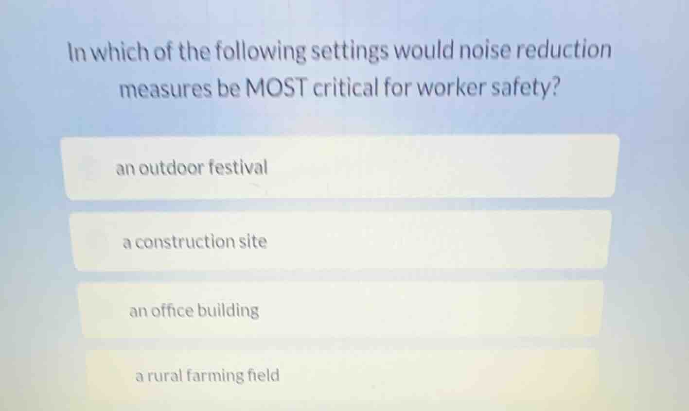 in which of the following settings would noise reduction measures be mo…