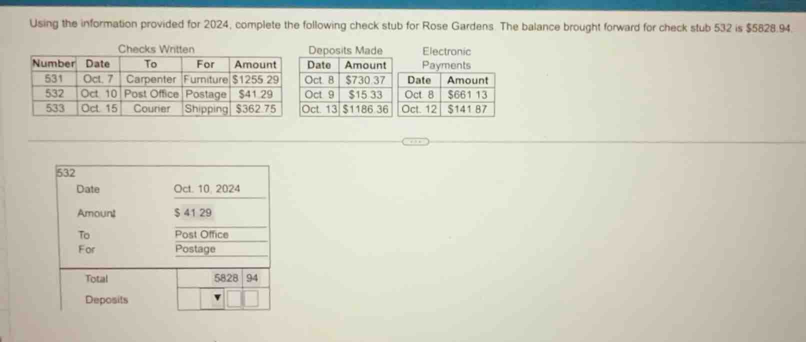 using the information provided for 2024, complete the following check s…